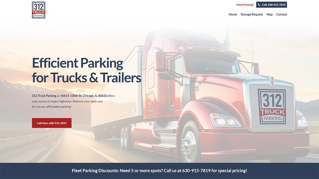 www.312truckparking.com - web design custom website creation built for performance, clean UI and mobile responsiveness
